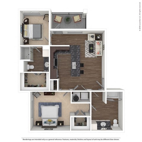 Floor plan for 2 beds, 2 baths, 1080 sqft